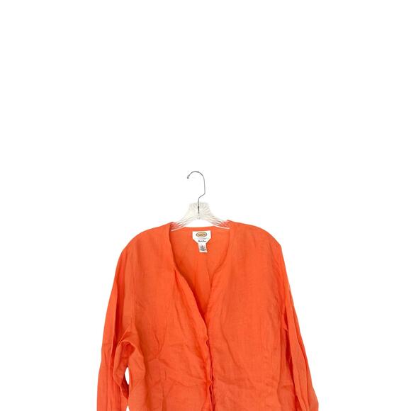 Talbots Irish Linen Blouse 16 Plus Orange Lagenlook Button Up Coastal Grandma - Picture 4 of 12